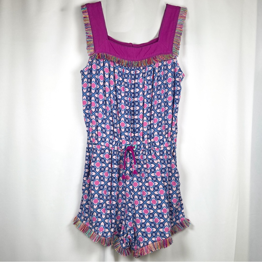 Matilda Jane Girls Dream Chasers Rainbow Fringe‎ Romper Sz 10 Geo Print